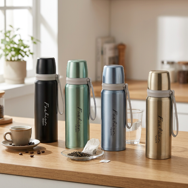 Bullet Thermos Flask in four colors suitable for switching between coffee tea and water daily.